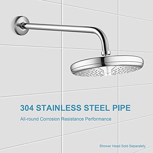 OFFO Shower Arm with Flange, 16 Inches Wall Mount Replacement Angle Shower Head Arm Wall-Mounted For Fixed Shower Head & Handheld Showerhead, Chrome