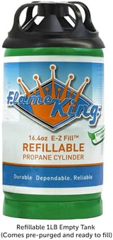 Flame King Refillable 1LB Empty Propane Cylinder Tank - Reusable - Safe and Legal Refill Option - DOT Compliant - 16.4 oz, Green