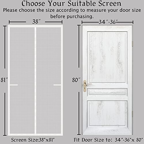 Upgraded Magnetic Screen Door Thicker 250g/m² Reinforced Mesh,36 Longer Magnets,Door Screen Magnetic Closure for Single Door,Heavy Duty Door Net Screen with Magnet,Fit Doors to 36 x 80 Inch,White