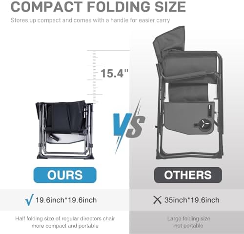 EVER ADVANCED Camping Directors' Chair with Side Table, Portable Folding with Compact Size, Heavy Duty Lawn Chair with Pocket for Camping, Lawn, Sports and Fishing, 400lbs, Black 2 Pack