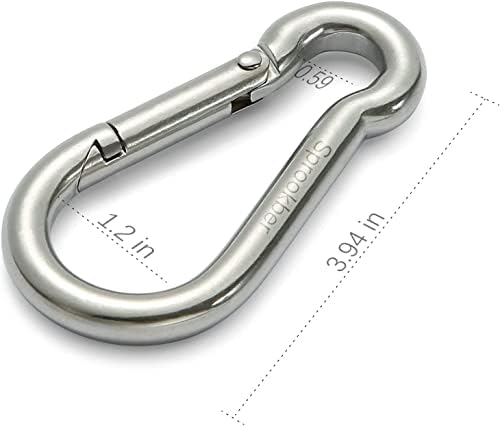 sprookber Stainless Steel Carabiner Spring Snap Hook - 304 Stainless Steel Heavy Duty Clips, Set of 4