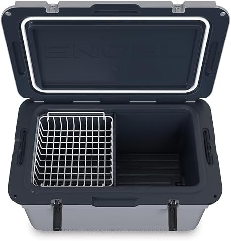 ENGEL 60 QT Ultra-Light Injection Molded Cooler - Ice Chest Keeps Ice up to 7 Days - Large Cooler Includes Wire Basket, Divider and Built-in Bottle Opener