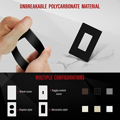 ENERLITES Screwless Decorator Wall Plate Child Safe Outlet Cover, Glossy, Size 1-Gang 4.68" H x 2.93" L, Unbreakable Polycarbonate Thermoplastic, SI8831-BK-10PCS, Black (10 Pack)