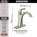 Delta Arvo Brushed Nickel Bathroom Faucet 1 Hole, Single Hole Bathroom Sink Faucet for Vanity, Push-Pop Drain Assembly, Spotshield Stainless 15840LF-SP