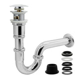 VANCOCO Washbasin Waste Set with Overflow (chrome), Universal Siphon Washbasin with pop-up Waste Valve, Brass Washbasin Waste Set