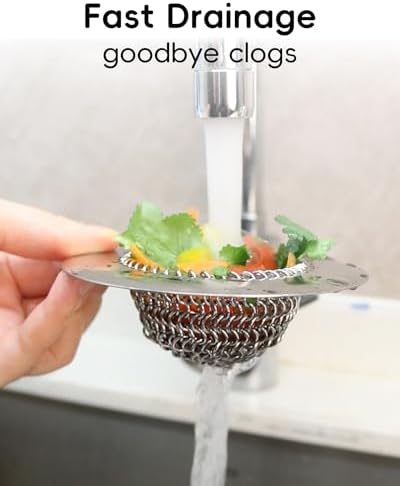 2 Pcs Kitchen Sink Strainer, Easy Clean Sink Drain Strainer, Anti-Rust Stainless Steel Sink Strainer, Anti-Clogging Strainer for Garbage Disposal, Dishwasher Safe (Patented Product)
