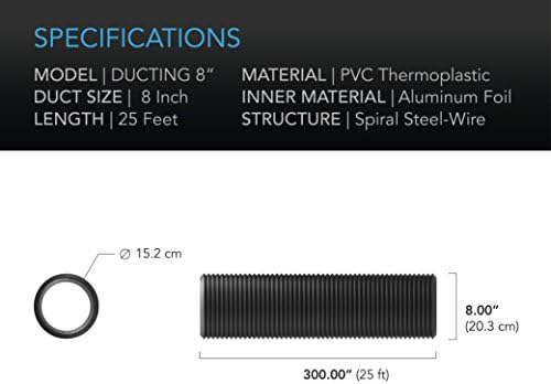 AC Infinity Flexible 8-Inch Aluminum Ducting, Heavy-Duty Four-Layer Protection, 25-Feet Long for Heating Cooling Ventilation and Exhaust
