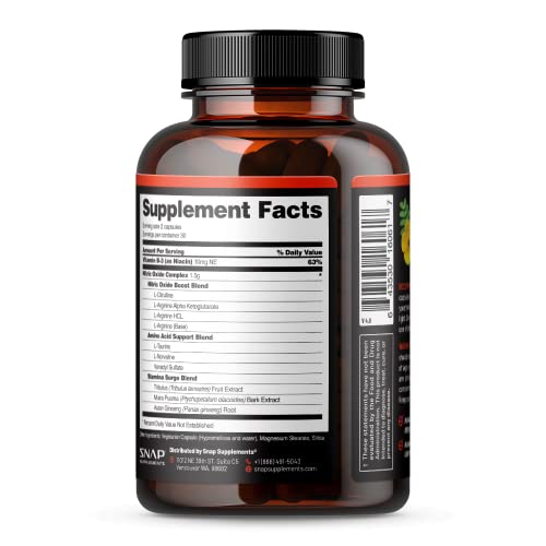 Snap Supplements Nitric Oxide Booster, Performance Formula for Stamina & Endurance, 60 Count