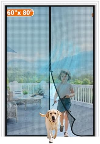 MAGZO Magnetic Screen Door, Fit Door Size 60 x 80 Inch, Actual Screen Size 62" x 81" Reinforced Screen Curtain Middle Opening Sliding Door Screen Mesh, Black
