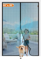 MAGZO Magnetic Screen Door, Fit Door Size 60 x 80 Inch, Actual Screen Size 62" x 81" Reinforced Screen Curtain Middle Opening Sliding Door Screen Mesh, Black