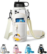 Water Bottle Holder with Strap for Hydroflask 32oz 40oz Insulated Water Bottle, Carrier Sling Bag with Phone Pocket Water Bottle Sleeve for Men Women Hiking Camping Travelling