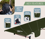 Ultralight Camping Cot with Inflatable Camping Pillow for Adults & Kids; Supports up to 330lbs; 4.85lbs Lightweight Portable Camping Bed for Hiking, Camping & Backpacking with Carry Bag (Green)