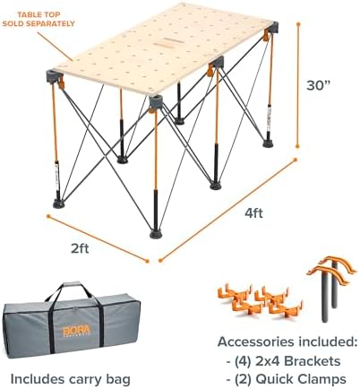 Bora Centipede 2 ft. L x 4 ft. W x 2.5 ft. H Folding Work Table Steel 1500 lb. capacity Gray/Yellow