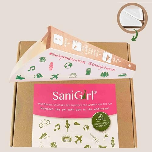 SaniGirl Pee Funnel for Women - Female Urinals for Women – Disposable Womens Pee Funnel for Travel & Camping Essentials, Female Urination Device for Outdoors & Travel (50 Count - Individually Wrapped)