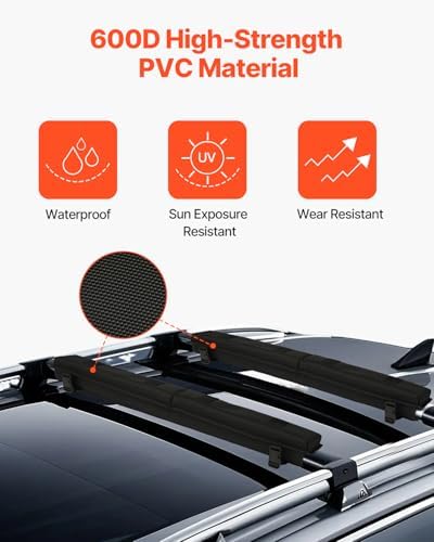 VEVOR Soft Roof Rack Pads, 30" Universal Car Roof Rack Pad for Various Crossbars, 176LBS Loading Luggage Kayak Carrier with 2 Tie Down Straps, 2 Quick Loop Straps & Storage Bag for SUP Canoe Snowboard
