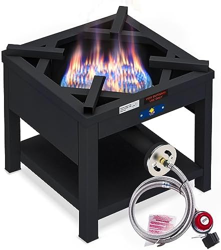 ARC Single Burner Propane Stove, 200,000BTU Cast Iron High Pressure Outdoor Propane Burner Cooker,16.5"Heavy Duty Square Stove, Great For Outdoor Cooking Turkey Fry,Seafood Boil,Homebrewing