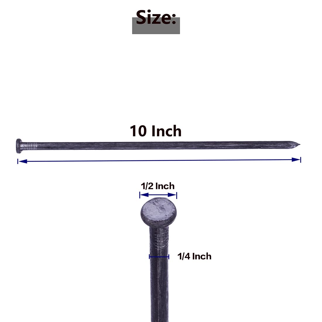 HOT SEAL Landscape Spikes 10 Inch 50 Counts Metal Landscape Edging Anchoring Spikes, Heavy Duty Nails for Artificial Turf Spike, Paver Edging, Timber Carpentry, Weed Barrier, Tent Pegs, More