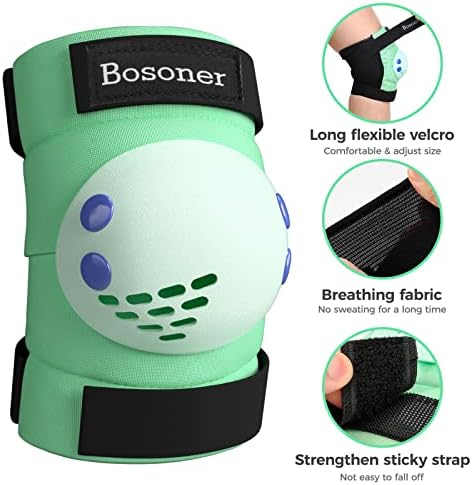 BOSONER Kids/Youth Knee Pads Elbow Pads Wrist Guards Set for 3-15 Years, Child Protective Gear Set for Roller Skates, Cycling, BMX Bike, Skateboard, Inline Skating, Scooter Riding Sports…
