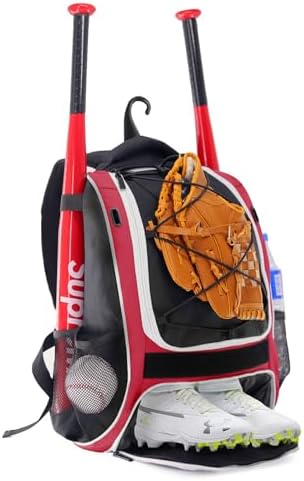 WOLT Youth Baseball Bag - Bat Backpack for Baseball, T-Ball & Softball Equipment & Gear, Bat & Glove Holder, Large Main Compartment for Helmet & accessories, Separate Shoes Compartment, Fence Hook