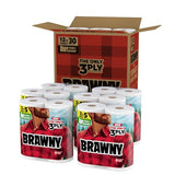 Brawny Tear-A-Square 3-Ply Paper Towels, 12 XL Family Rolls = 30 Regular Rolls, Strong, Absorbent, and Durable with 3 Sheet Sizes (Quarter, Half, Full)