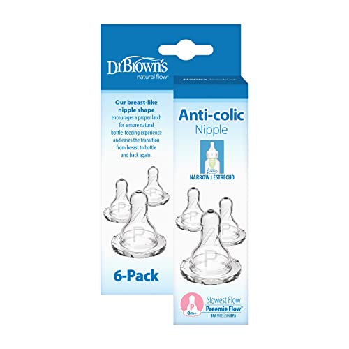 Dr. Brown’s Natural Flow Level 2 & Level 3 Narrow Baby Bottle Silicone Nipples, Medium-Fast Flow, 6m+, 100% Silicone Bottle Nipple, 6 Pack
