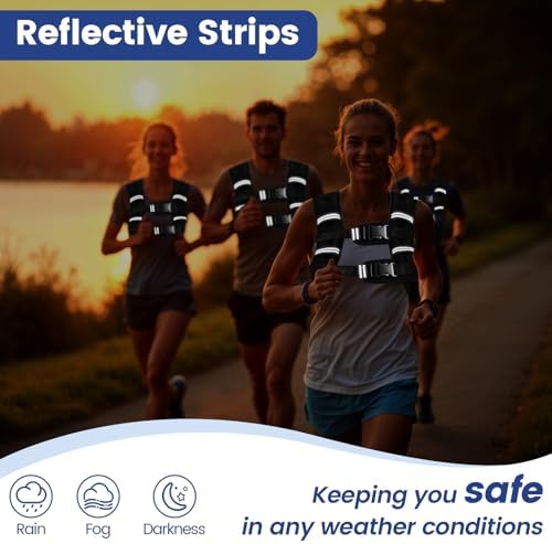 Weighted Vest with Two Adjustment Straps for Men Women, 8lbs/12lbs/16lbs/20lbs Weight Vest with Reflective Stripes for Workout