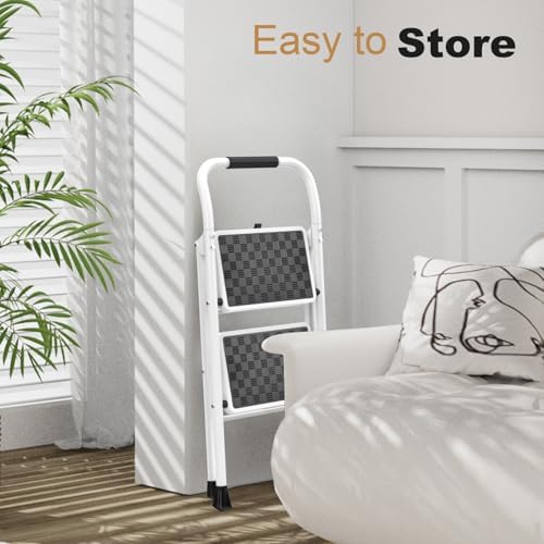 HBTower 2 Step Ladder,2 Step Stool for Adults Folding Step Stool with Cushioned Handle with Wide Anti-Slip Pedal Ergonomic Design
