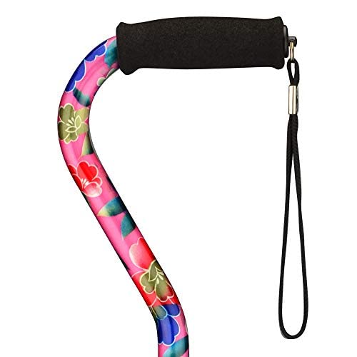 NOVA Medical Products Sugarcane, Walking Cane with Quad Tip and Carrying Strap, Stand Alone Cane, Pink Garden Design