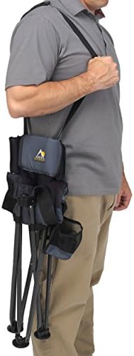 GCI Outdoor Quik-E-Seat | Portable, Folding Tripod Chair with Drink Holder and Padded Lumbar Support — Black