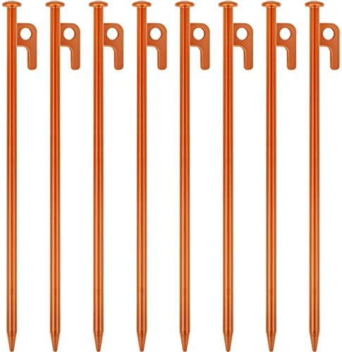 8 Pack Tent Stakes Heavy Duty 12 inch Steel Tent Pegs for Camping Unbreakable and Inflexible