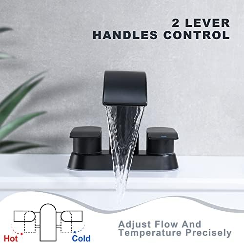 Ultimate Unicorn Waterfall Bathroom Sink Faucet Matte Black, Two Handles Bathroom Faucet with Metal Pop up Sink Drain Stopper, 2 or 3 Holes Bathroom Basin Lavatory Mixer Tap with Deck Mount Plate