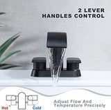 Ultimate Unicorn Waterfall Bathroom Sink Faucet Matte Black, Two Handles Bathroom Faucet with Metal Pop up Sink Drain Stopper, 2 or 3 Holes Bathroom Basin Lavatory Mixer Tap with Deck Mount Plate