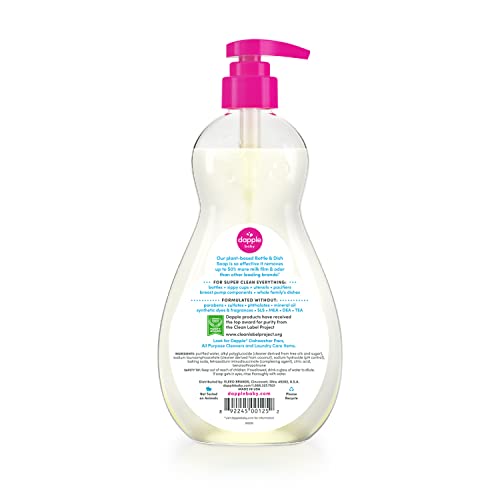 Dapple Baby Bottle Soap, Hypoallergenic Dish Soap for Baby Bottles, Powered by Plants, 1 Pump Included, Packaging May Vary, Fragrance Free, 16.9 Fl Oz (Pack of 3)