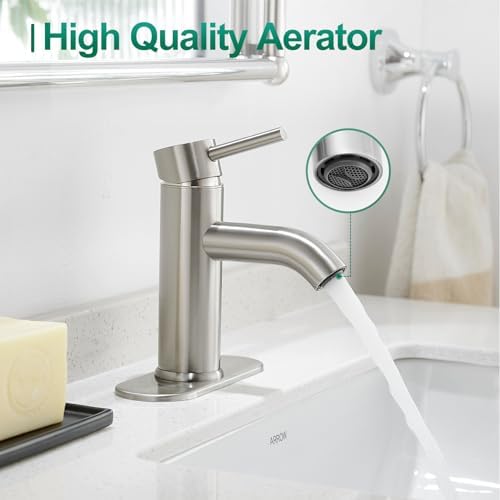 Bathroom Faucet Brushed Nickel One-Handle, Modern one Hole Bathroom Sink Faucet Lavatory Faucet with Deck