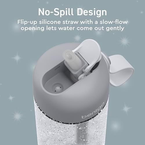 Bentgo Kids Water Bottle - Leak-Proof, Durable Tritan, BPA-Free 15 oz. Cup for Kids/Toddlers Ages 3+, Safe Sip Spout, Carrying Handle, & Dishwasher Safe for School (Glitter Edition - Silver)