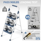 KINGRACK 3 Step Ladder, 900lbs Sturdy Step Stool with Handrail, Non-Skid Wide Pedals, Foldable 3 Stepladder with Safety Locking for Home, Garage, Garden, Office, Blue