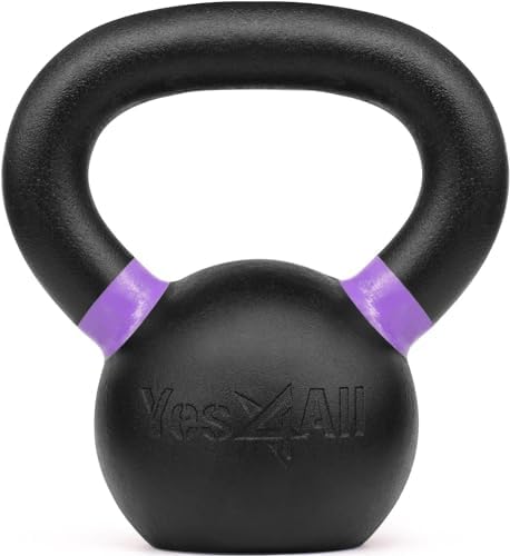 Yes4All Powder Coated Cast Iron Kettlebell Strength Training Kettlebells Weight Set for Full Body Workout, Home Gym