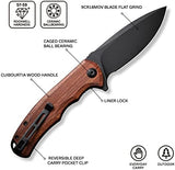 CIVIVI Folding Pocket Knife- Praxis Flipper Liner Lock Knife, 3.75" Black Stonewashed Blade with Cuibourtia Wood Handles, Reversible Clip for Everyday Carry Outdoor Use C803H