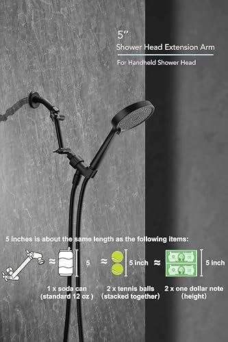 5 Inch Adjustable Shower Head Extension Arm With Locking Set Screw, Singing Rain Brass Matte Black Angle Height Adjustable, Easy To Install, G1/2 Universal Connector Compatible (Matte Black Finish)