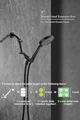 5 Inch Adjustable Shower Head Extension Arm With Locking Set Screw, Singing Rain Brass Matte Black Angle Height Adjustable, Easy To Install, G1/2 Universal Connector Compatible (Matte Black Finish)