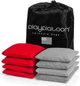 Play Platoon Cornhole Bags Weather Resistant- Set of 8 Regulation Bean Bags for Tossing- Official Professional Size & Weight Corn Hole Bags Two Color All Weather Cornhole Beans Bag Set with Tote Bag
