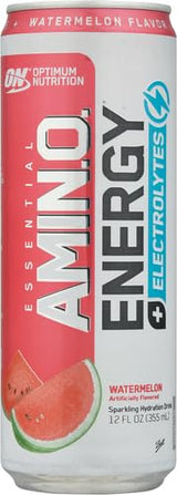 Optimum Nutrition Amino Energy Sparkling Hydration Drink, Electrolytes, Caffeine, Amino Acids, BCAAs, Sugar Free, Watermelon, 12 Fl Oz, (Packaging May Vary),12 Count (Pack of 2)