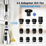 Kitchen Faucet Head Replacement 3 Modes with 12 Adapters, Pull Down Spray Head for Kitchen Faucet, Kitchen Sink Faucet Head G 1/2, Sprayer Head Replacement, Chrome