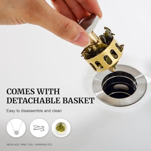 Pop up Sink Drain Stopper for Bathroom Vessel Vanity Sink Art Basin Brushed Nickel, Small Cap with Overflow, Metal Pop up Drain Strainer with Detachable Basket Stopper
