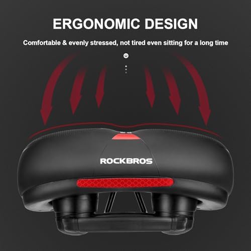 ROCKBROS Bike Seat Comfort Bike Saddle Mountain Bicycle Accessories for Men Women Soft Wide Bike Seat Cushion Dual Shock Absorbing with Reflective Strip