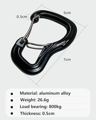 Heavy Duty Carabiner Clip Hook 8KN (1763 lbs), 2 PCS Ultra-Light Aluminum Caribeaners with Double Door D Ring Shape, for Hammock, Camping, Hiking, Backpacking, Dog Leash, Keychain Clip