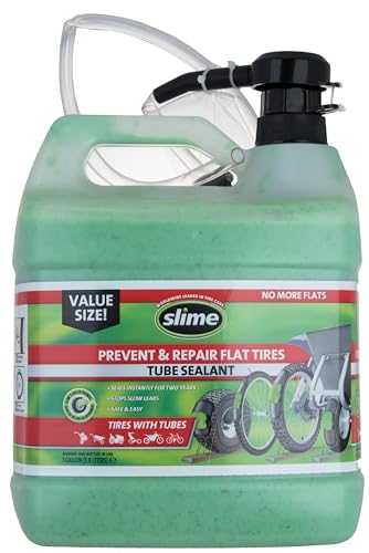 Slime 10204 Bike Tube Puncture Repair Sealant with Pump, Prevent and Repair, suitable for all Bicycles, 1 Gallon bottle
