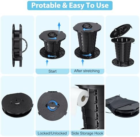 Upgrade Retractable Portable Toilet, Camping Toilet with 8 Gallon Bags for Adults Kids, Height Adjustable Foldable Travel Toilets Portable Potty, Perfect for Outdoor Emergency Use