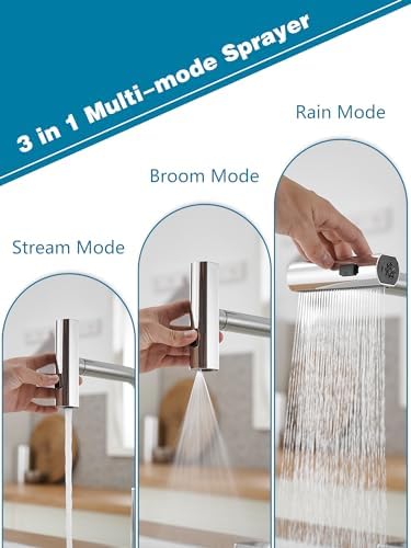 Kitchen Faucets with Pull Down Sprayer,Waterfall Kitchen Sink Faucet,Commercial Utility Stainless Steel Kitchen Faucets,Single Handle Kitchen Sink Faucet with Pull Down Sprayer for 3 Function