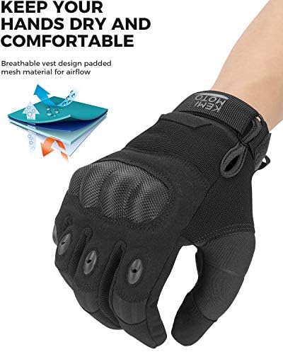 KEMIMOTO Tactical Gloves for Men, Touchscreen Motorcycle Gloves with Hard Shell & Palm Padding for Sports Motorcycle Cycling Tactical Airsoft Paintball Hunting Hiking Camping Climbing